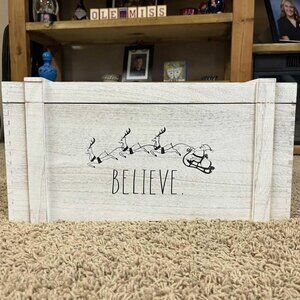 Rae Dunn Lightweight Wood Crate Box Christmas Believe